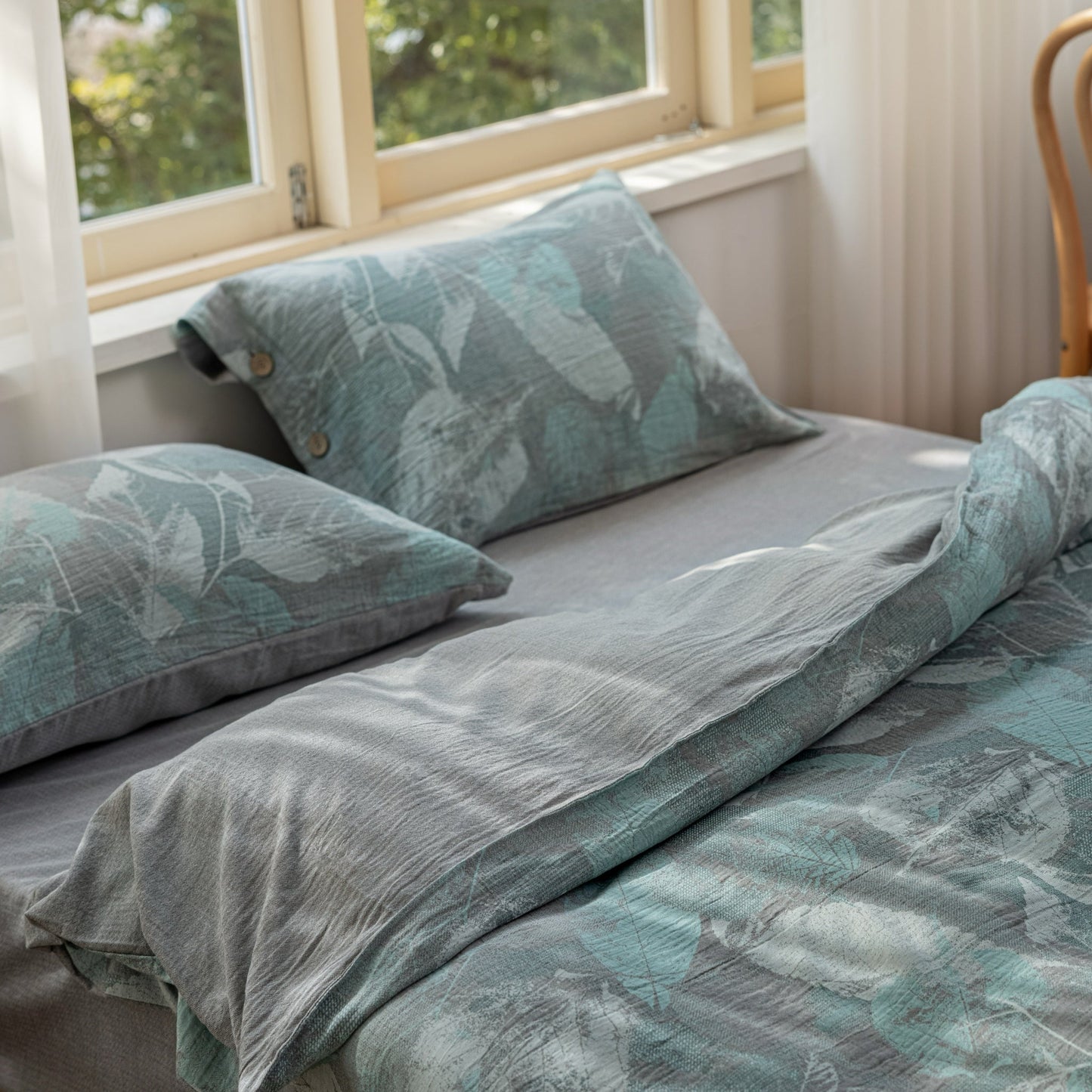 【Mulberry Leaf Blue】Ultra-Soft Muslin Bedding Set
