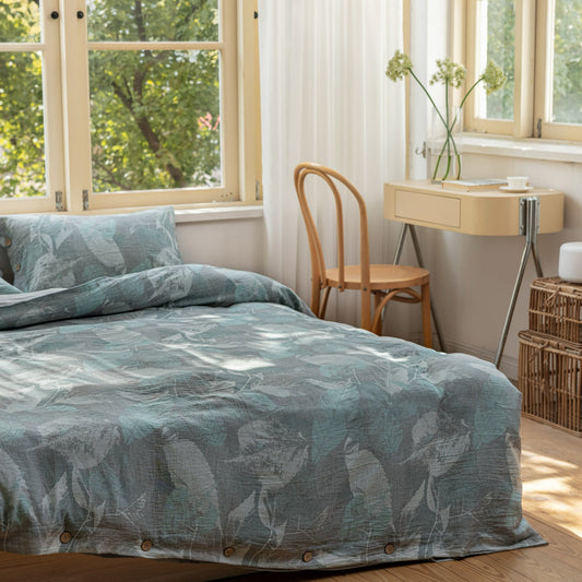 【Mulberry Leaf Blue】Ultra-Soft Muslin Bedding Set